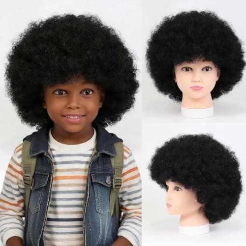 LQVEAIR Hippie Small Afro Wigs for 1-8,Adjustable Afro Kinky Costume Wig 115Gram Natural Black Synthetic Disco Wigs for Daily And Theme Party(Small,1B) - Image 1