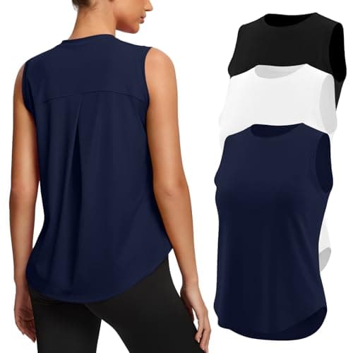 Missclub Exercise Tops for Women Loose Fit Sleeveless Workout Yoga Gym Running Tennis Tank Tops Black White Navy Blue - Image 1