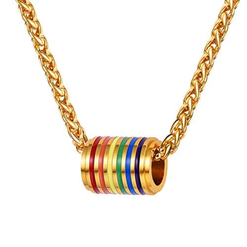Suplight 18K Gold Plated LGBT Pride Tube Cylinder Necklace Gay Lesbian Jewelry Rainbow Flag Bisexual Bi Pendant Necklace for Men Women - Image 1