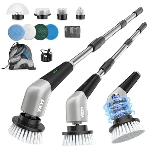 YKYI Electric Spin Scrubber, Cordless Power Scrubber Cleaning Tool with 8 Replaceable Heads and Extension Handle for Bathroom, Tub, Tile, Floor, Grout and Car (Gray) - Image 1