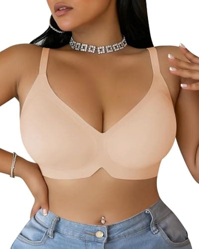 LIIJOO Jelly Bra for Women No Underwire, Seamless Wireless Push Up Bra, Full Coverage Supportive T-Shirt Bra for Plus Size, Back Smoothing Comfort Bra(Tapioca Pink, M) - Image 1
