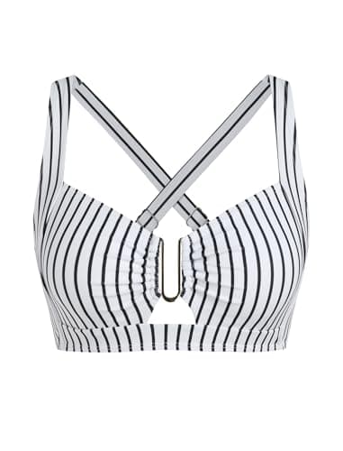 ZAFUL Womens U-Wired Push Up Swim Tops Retro Vintage Swim Padded Swimsuit Top Only Womens Bathing Suit Tops No Bottom (Stripe S) - Image 1