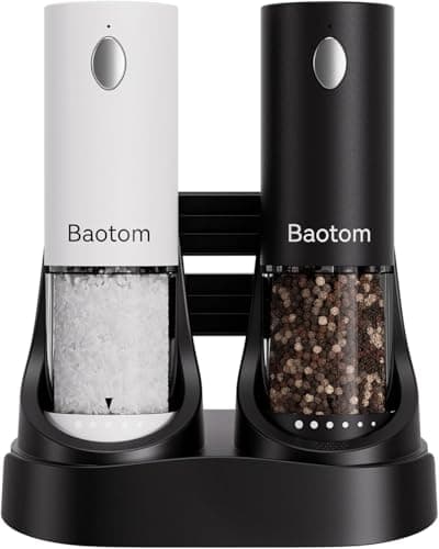 Electric Salt and Pepper Grinder Set with Dual Charging Base, 6 Adjustable Coarseness Levels & External Grind Settings, One-handed Operation Salt and Pepper Mills with LED Light,Black & White - Image 1