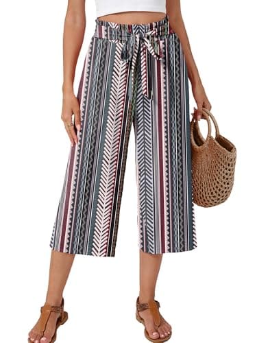 Moodclo Wide Leg Pants for Women Vertical Stripes X-Large Summer Capri Pant High Waisted Loose Fit Casual Trousers with Pockets 2026 Trendy - Image 1