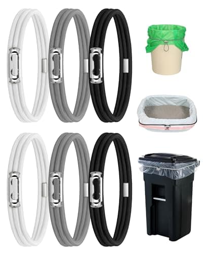 Rosaver Garbage Can Bands Cord Lord Design Adjustable Large Trash Can Rubber Bands Fits 8-33 Gallon Trash Cans Multifunction Bands Litter Box Bands for Kitchen Tables Picnic Party (Black,White,Grey) - Image 1
