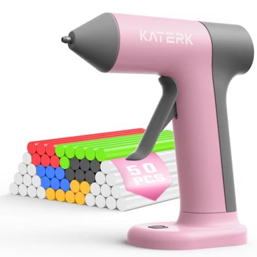 Katerk Cordless Hot Glue Gun, 20 Mini Glue Sticks, Rechargeable, Pink - Image 1