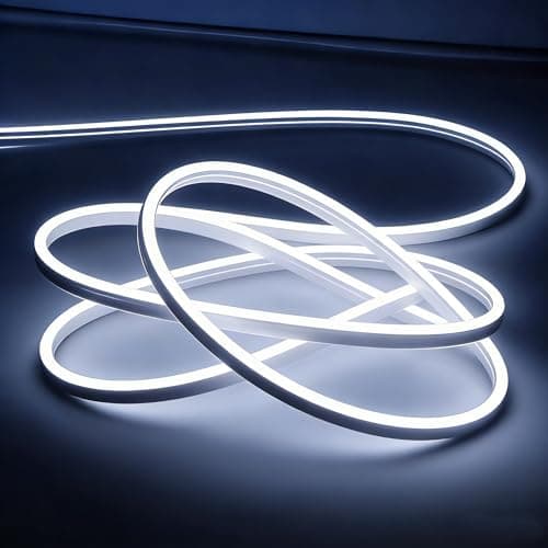 OWOFYDR White Neon Led Strip Lights, 16.4ft/5m, 12V 6500K Cool White Flexible Silicone Led Strip Lights IP65 Waterproof Led Neon Rope Lights for Kitchen Bedroom Indoor Outdoor Decoration (No Adapter) - Image 1