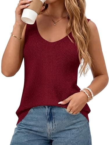 BTFBM Sweater Vest Women 2026 Spring Summer Sleeveless V Neck Sparkle Knit Basic Loose Fit Tank Tops Vacation Outfits(Burgundy, Large) - Image 1