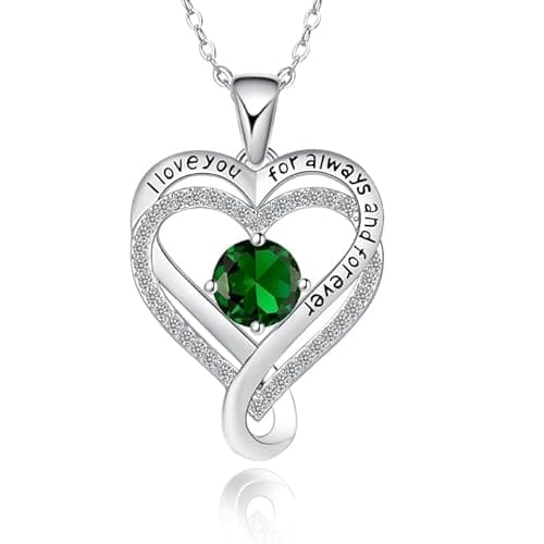 Emerald necklaces for women, birthstone necklace for women May Birthstone Necklaces silver Wedding Anniversary Heart Necklace Women's Jewelry Mothers Day Gifts, Valentine’s Day , Birthday for Women - Image 1