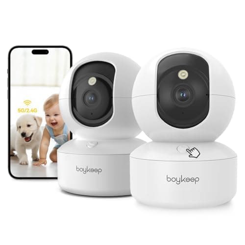 BoyKeep 2K Pet Camera, Indoor Security Camera, 5G/2.4GHz WiFi Cameras for Baby Dog with Phone App, 360° Pan & Tilt, 2-Way Audio, Color Night Vision, New Version w/Cloud Storage (White-2 Pack) - Image 1