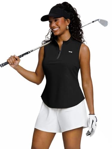 BRXL Women's Sleeveless Golf Shirts 1/4 Zip Tennis Polo Collared UPF Athletic Workout Tank Tops Quick Dry Lightweight Black - Image 1