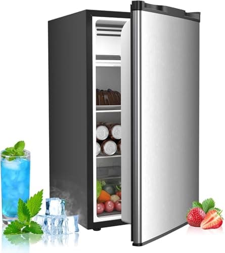 COWSAR 3.2 Cu.Ft Mini Fridge with Freezer, Reversible Door Compact Refrigerator with 7-Speed Thermostat, Small Fridge for Office Dorm, Upright Freezer Style (STEEL) - Image 1