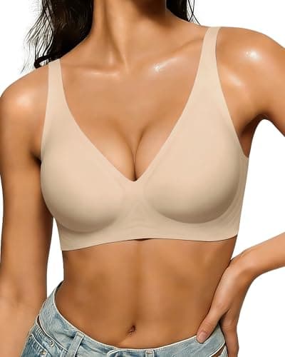 As Fairy Seamless Jelly Support Wireless Bra Deep V Push Up Bralette No-Show Invisible Bra for Daily Work(Semolina 36A) - Image 1