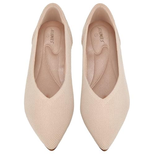 ATHMILE Pointed Toe Flats for Women Ultra-Comfortable Knit Ballet Flats Shoes for Women with Memory Foam & Padding, Machine Washable Womens Flats for Work Office Casual Wedding Nude Size 7 - Image 1