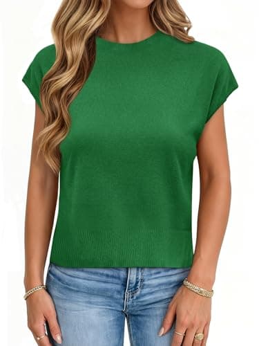 UNCLECAT Womens Short Sleeve Sweater Crew Neck Lightweight Loose Knit Pullover Tops Shirts Business Causal Outfits Green - Image 1