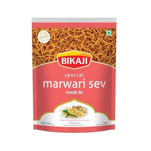 Bikaji Marwadi Sev 14.11 oz (400g), Authentic Indian Snacks Noodles, Crunchy Besan, Rajasthani Style Savory Snack, Party Mix, Everyday Munching, Ready-to-Eat Tea-Time Snack - Image 1