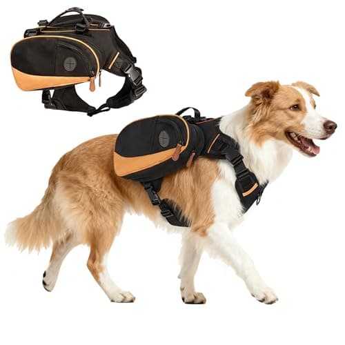 Dog Backpack for Medium & Large Dogs, Detachable Side Bags, Quick-Poop Bag Dispenser | No-Pull Adjustable Harness for Large-Chested Breeds | Non-Slip Handle for Hiking, Walking, Outdoor Adventures(L)
