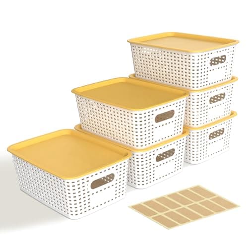 AREYZIN 6 Pack Plastic Storage Bins with Lid,Stackable Storage Bins and Storage Baskets for Shelves,Small Baskets for Organizing, Small Storage Bins,10.2x7.2x4.1 Inch, White - Image 1