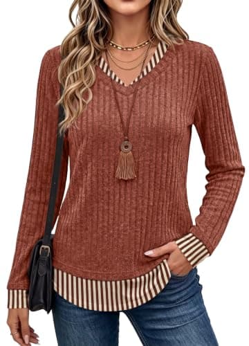 WIHOLL Fall Outfits for Women 2026 Boho Top Trendy Winter Sweater Caramel M - Image 1