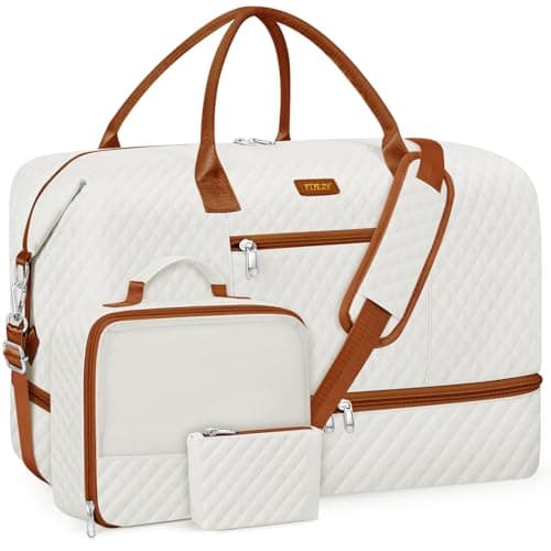 Weekender Bag for Women Travel Duffel Bag - Carry On Overnight Bag with Shoe Compartment Large Nylon Duffle Tote 21.5" for Traveling Business Weekend Trip 3Pcs Set - Image 1
