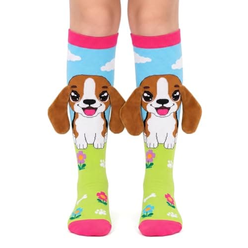 COZYMATE Crazy Silly Socks for Kids Funny 3D Dog Monkey Animal Knee High Socks for Girls Boys Birthday Xmas Gifts (US, Age, 3 Years, 12 Years, Dog) - Image 1