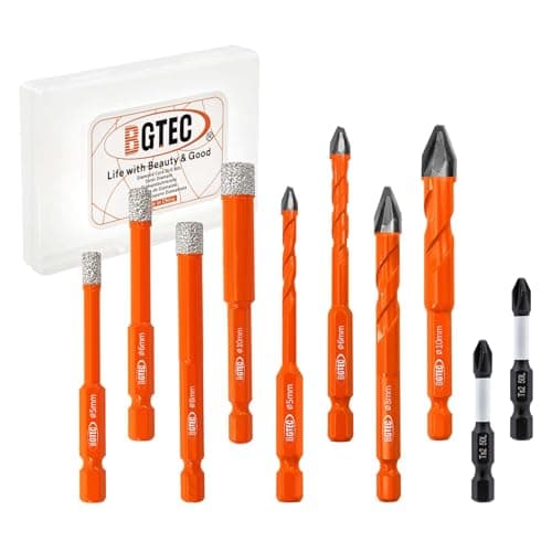 BGTEC Diamond Drill Bit Set 10PCS - 5/6/8/10MM Tile Bits & 5/6/8/10MM Eccentric Drill bit with PH2 Screwdriver Bit for Porcelain Tile Marble Granite Concrete Wood Masonry - Image 1