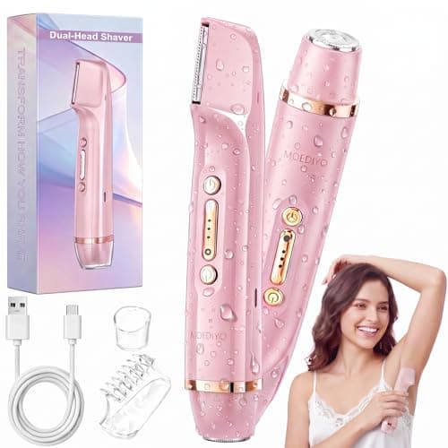 Bikini Trimmer for Women, Dual Head Electric Razor for Women, IPX7 Waterproof & Painless Bikini and Body Shaver, Pubic Hair Trimmer for Women Cordless Electric Shaver for Legs, Face & Underarms