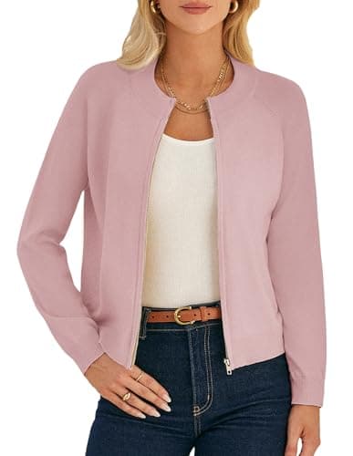 GRACE KARIN Womens Pink Zip Up Cardigan Sweaters Lightweight Cardigans Spring Light Jackets for Women Summer Outfits XXL - Image 1