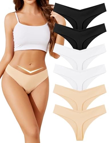 ANSUKOO Seamless Thongs for Women,No Show Ladies Underwear 6 Pack,Invisible Workout Comfortable Undie,V String Panties - Image 1