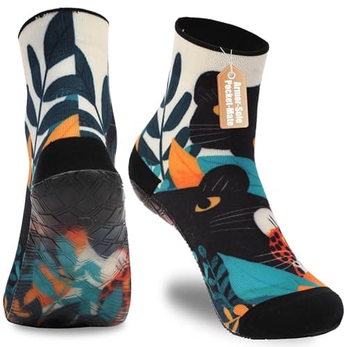 RANDY SUN Ankle Quick-Dry Barefoot Beach Socks with Anti-Slip TPE Sole, Breathable Lightweight Shoes for Sand, Seamless Aqua Socks, Black Leopard Size Men's 8 / Women's 9 - Image 1