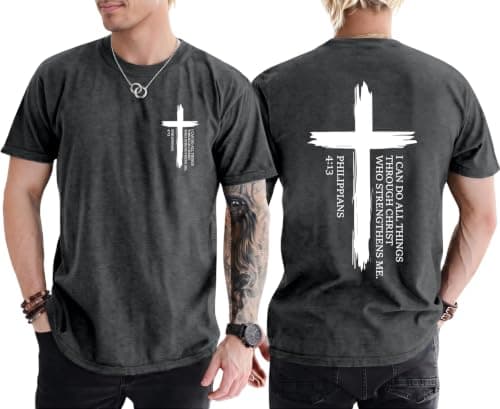 Christian Shirts for Men Jesus Faith Cross Religious Sayings Tshirt Vintage Bible Verse Inspirational Tee Tops Darkgrey1 XL - Image 1