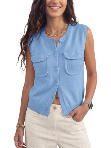 COCCKO Women's Sleeveless Crew Neck Sweater Vest, Knit Button Up Cardigan with Pockets, Summer Business Casual Office 2026 - Image 1