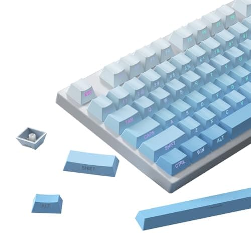 PBT Keycaps -Blue Side Print Key Cap Set, Double Shot Shine Through Custom Key caps, Cherry Profile 133 Keys for Mechanical Keyboards Gradient Blue - Image 1