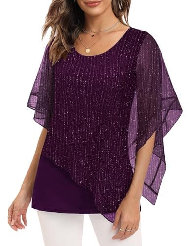 SeSe Code Dressy Tops for Women for Evening Party Asymmetrical Top Night out Elegant Blouses Star Purple Work Shirts for Women Business Casual Spring Tunic Tops for Women Loose Fit Dressy Flowy Top XL - Image 1