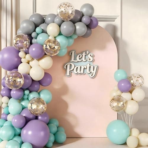 Teal Purple Silver Balloon Garland Arch Kit, 160Pcs Blue Turquoise Purple Silver Nude Latex Balloons with Confetti Balloons for Wedding Anniversary Baby Shower Mermaid Birthday Party Decorations - Image 1