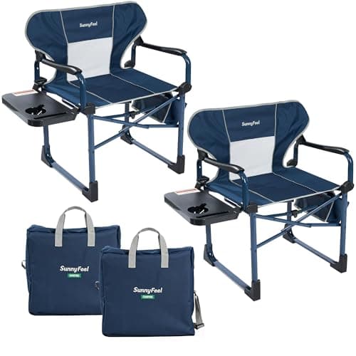 SUNNYFEEL Camping Directors Chair Set of 2 Aluminum Oversized Portable Folding Chair with Side Pocket and Adjustable Side Table for Beach, Fishing, Trip, Picnic, Lawn, Outdoor Foldable Camp Chairs