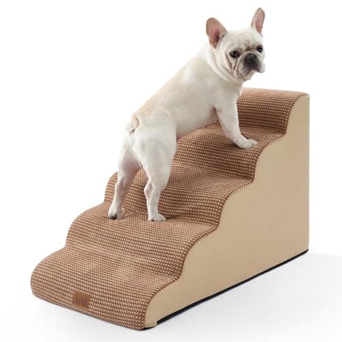 COZY KISS Extra Wide Dog Stairs 19.7" Width, Pet Step for Small/Medium/Large Dog, Puppy or Cat, Pet Ramp for High Bed or Car, High Density Foam Ladder, 19.7x33x22.4 in, Stable, 5 Step, Light Brown - Image 1