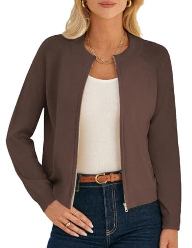GRACE KARIN Womens Brown Zip Up Cardigan Sweaters Lightweight Spring Cardigan Light Jackets for Women Spring Outfits S - Image 1