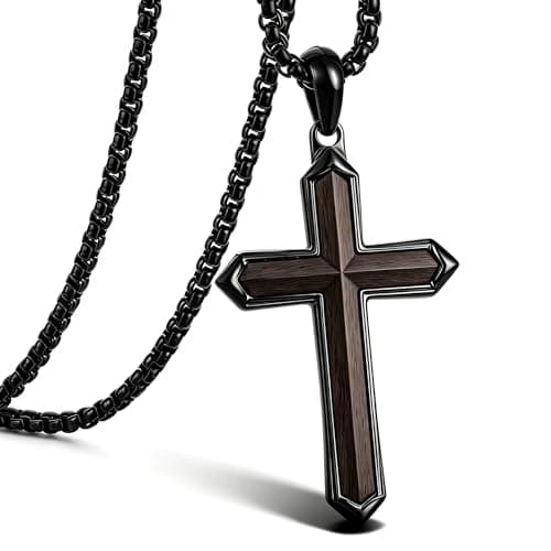GTMJ Wooden Cross Necklace for Men Christianity Cross Necklace with Adjustable Box Chain 24-26 Inches Religious Jewelry Father Day Gifts for Men - Image 1