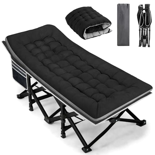 Fragess Portable Camping Cot, Sleeping Cots for Adults, 28" Extra Wide Heavy Duty Folding Cot Max Load 600LBS with Thick Mattress, Portable Camping Bed for Outdoor Camp/Office, Home Nap (Black) - Image 1