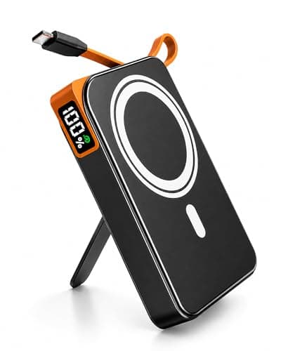 3-in-1 Magnetic Portable Charger with Stand, for Magsafe Power Bank Fast Charging, 10000mAh Wireless Battery Pack with Built in USB C Cable, Powerbank for iPhone17/16/15/14/13/12 Travel & Daily Use - Image 1