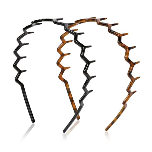 WOVOWOVO Zig Zag Headbands, 2PCS Plastic Wavy Hair Band with Teeth, Comb Headbands for Women and Men, Classic 90s Hairband Hair Styling Accessories - Image 1