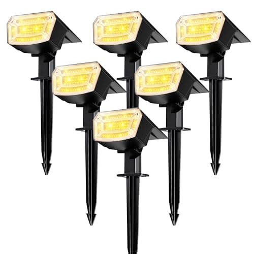 TECKNET Spot Lights Outdoor with 59 LED, 6 Pack Solar Lights Outdoor Waterproof IP65, Auto On/Off Solar Spot Lights, 3 Lighting Modes Solar Powered Garden, 2-in-1 Solars Landscape Light (Warm White) - Image 1