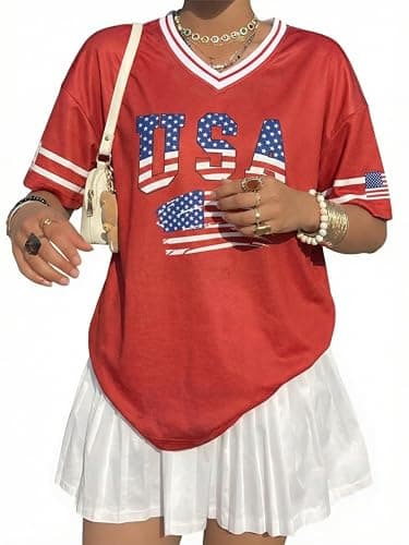 MYHALF 250th Anniversary USA Jerseys for Women - 4th of July Shirts American Flag Graphic Tee Patriotic Baseball Outfits - Image 1