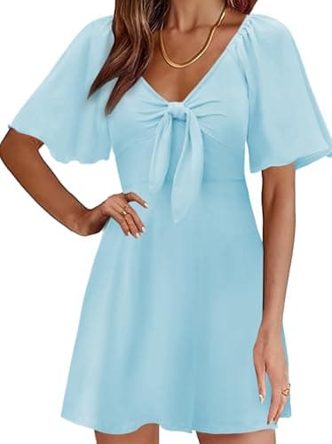 MixShe Summer Dresses for Women 2026 Italian Dress Fall Fashion Plus Size Beach Vacation Clothes Elegant Classy Sundresses Wedding Guest Maxi Seniors Outfits Sky Blue Small - Image 1