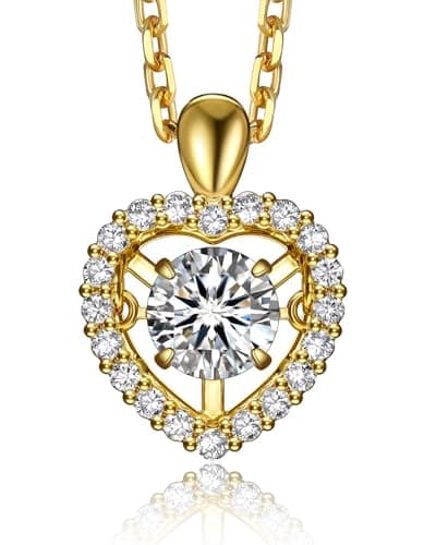 MomentWish Dancing Necklace for Women, 0.5 Carat Moissanite Heart Necklace Gold Plated 925 Sterling Silver Pendant Anniversary Birthday Christmas Gift for Wife Mom Girlfriend-Heart - Image 1