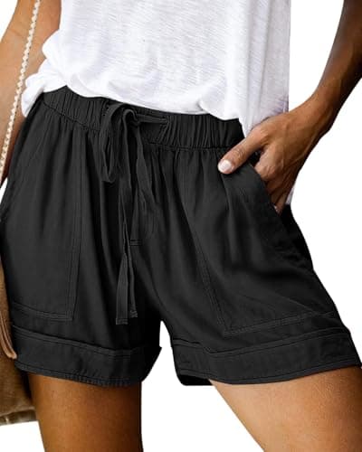 NILOINE Summer Drawstring Shorts for Women 2025 Casual Elastic Waist Lightweight Beach Shorts Lounge Short Pants Pockets(1-Black,XX-Large) - Image 1