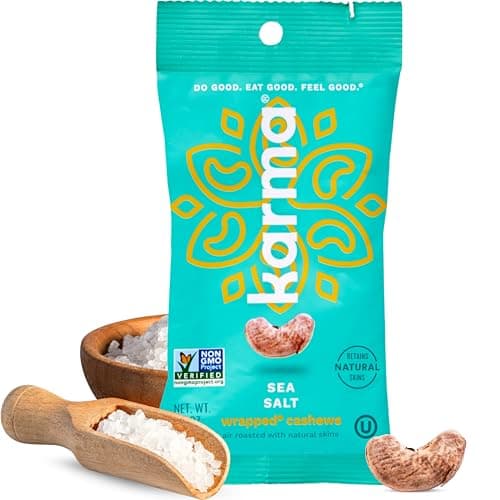 Sea Salt Cashews with Skin by Karma Nuts, Whole, Roasted, Vegan, Gluten Free, Low Net Carb, Natural, Everyday Nut Snack, 1.5 Ounce (12 Snack Packs) - Image 1