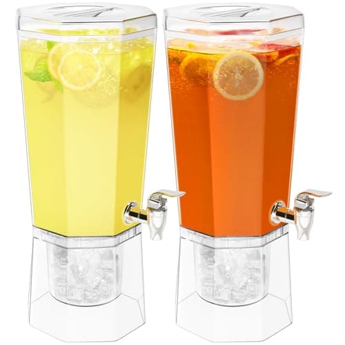 Lifewit 1 Gallon Drink Dispenser for Parties 2 Pcs, 4L Plastic Beverage Container with Stand for Juice/Tea/Soda & Lemonade, Clear Water Pitcher with Spigot for Mimosa Bar Hosting 39 x 16 cm/15x6" - Image 1