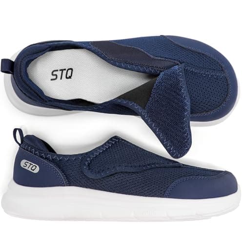 STQ Wide Toe Box Shoes Women Walking Shoe, Hook and Loops Orthopedic Shoes with Arch Support for Seniors, Bunions, Plantar Fasciitis, Hammertoes, Swollen Feet,Navy Size 8 - Image 1